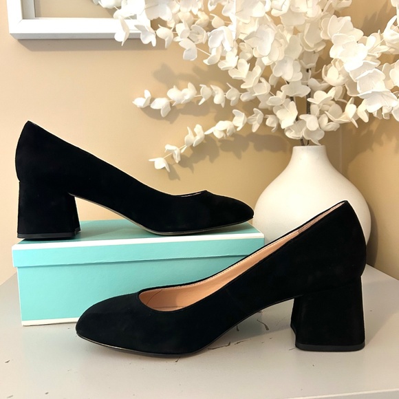 Like New! J.Crew Celia Black Suede Block Heel Sq Toe Pumps Size 7.5 Style J8238 - Picture 3 of 15